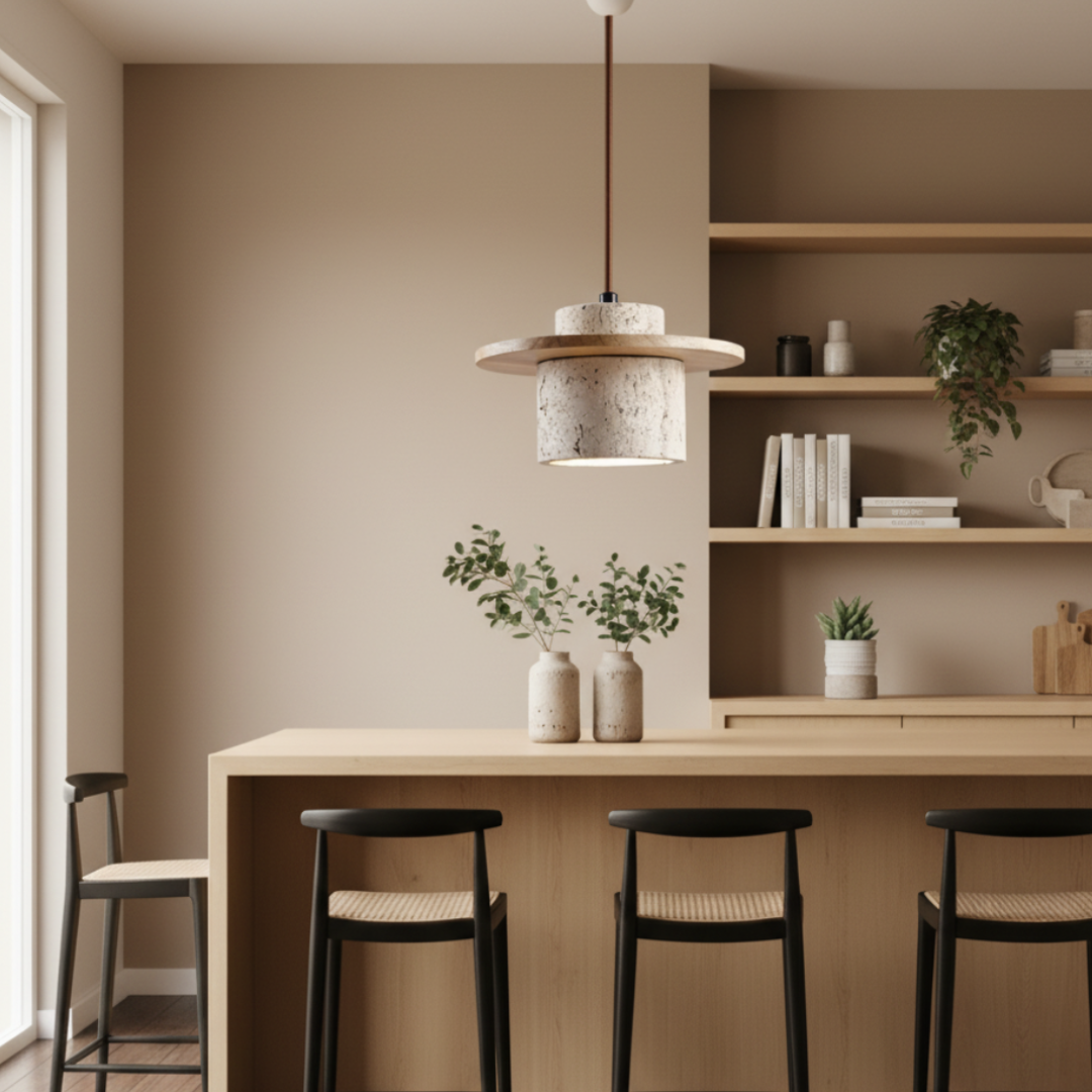 Lampa Wisząca z wykończeniem trawertynowym