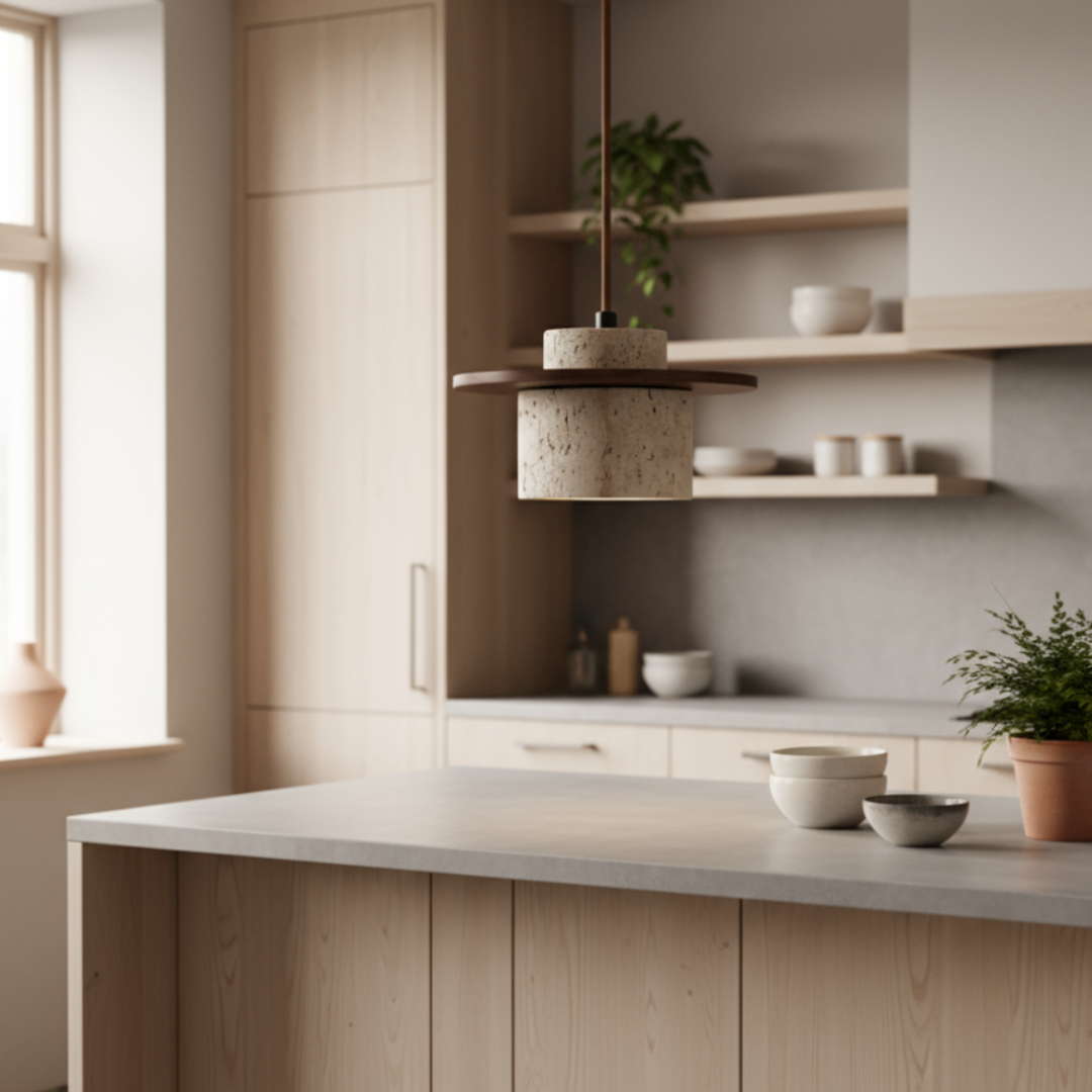 Lampa Wisząca z wykończeniem trawertynowym